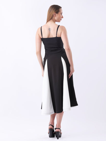 Gaiia Color-Block Godet Dress - Black