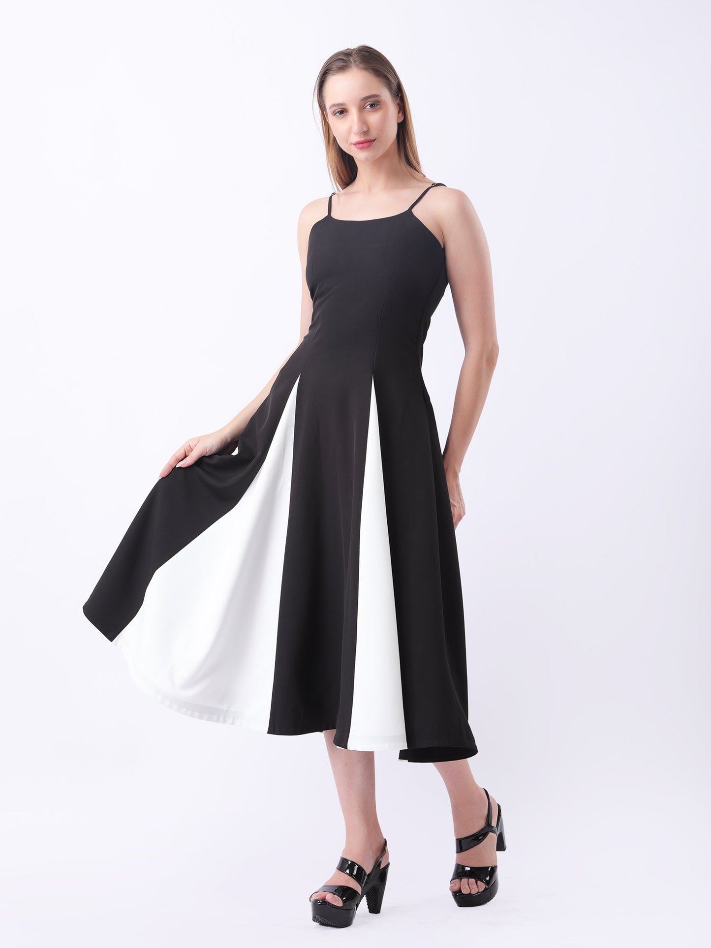 Gaiia Color-Block Godet Dress - Black