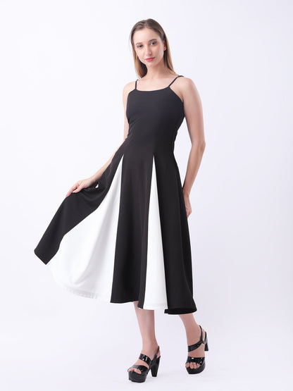 Gaiia Color-Block Godet Dress - Black