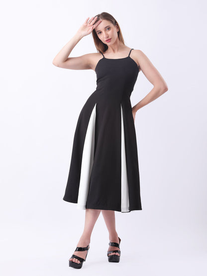 Gaiia Color-Block Godet Dress - Black