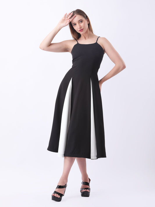 Gaiia Color-Block Godet Dress - Black