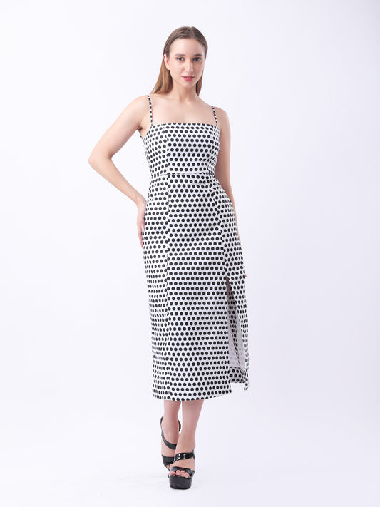 Gaiia Polka-Dot Spaghetti Strap Midi Dress - White