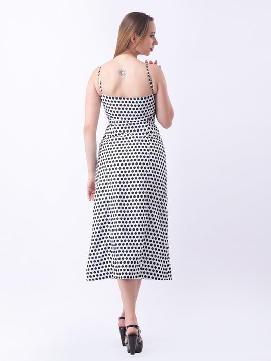 Gaiia Polka-Dot Spaghetti Strap Midi Dress - White