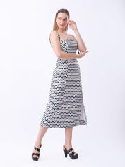 Gaiia Polka-Dot Spaghetti Strap Midi Dress - White