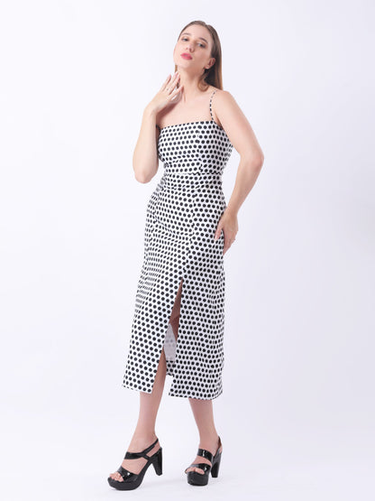 Gaiia Polka-Dot Spaghetti Strap Midi Dress - White