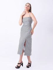 Gaiia Polka-Dot Spaghetti Strap Midi Dress - White