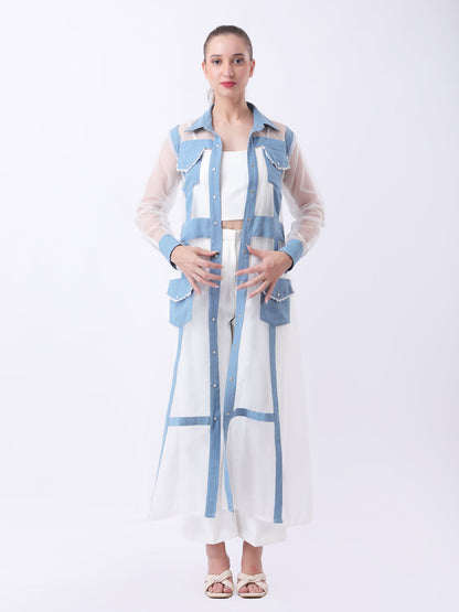 Gaiia Architectural Sheer-Panel Coat Set - White