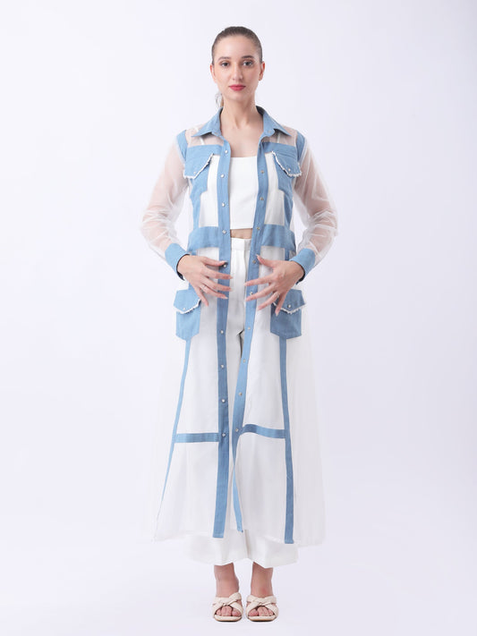 Gaiia Architectural Sheer-Panel Coat Set - White