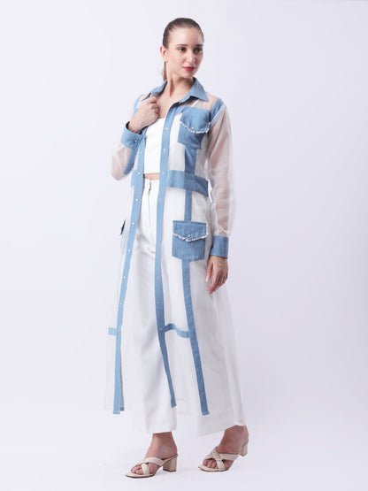 Gaiia Architectural Sheer-Panel Coat Set - White