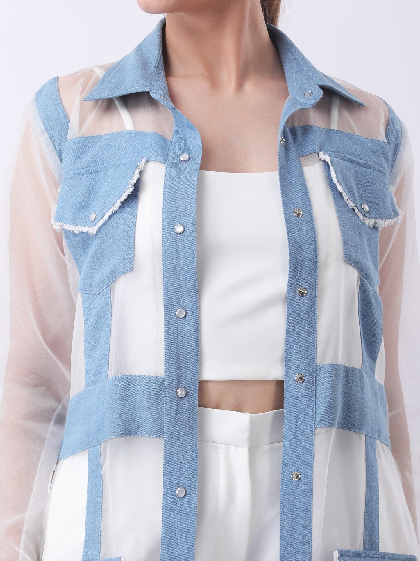 Gaiia Architectural Sheer-Panel Coat Set - White