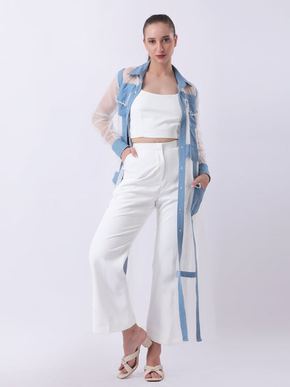 Gaiia Architectural Sheer-Panel Coat Set - White