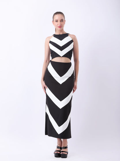 Gaiia Chevron-Stripe Two-Piece Maxi Set - Black