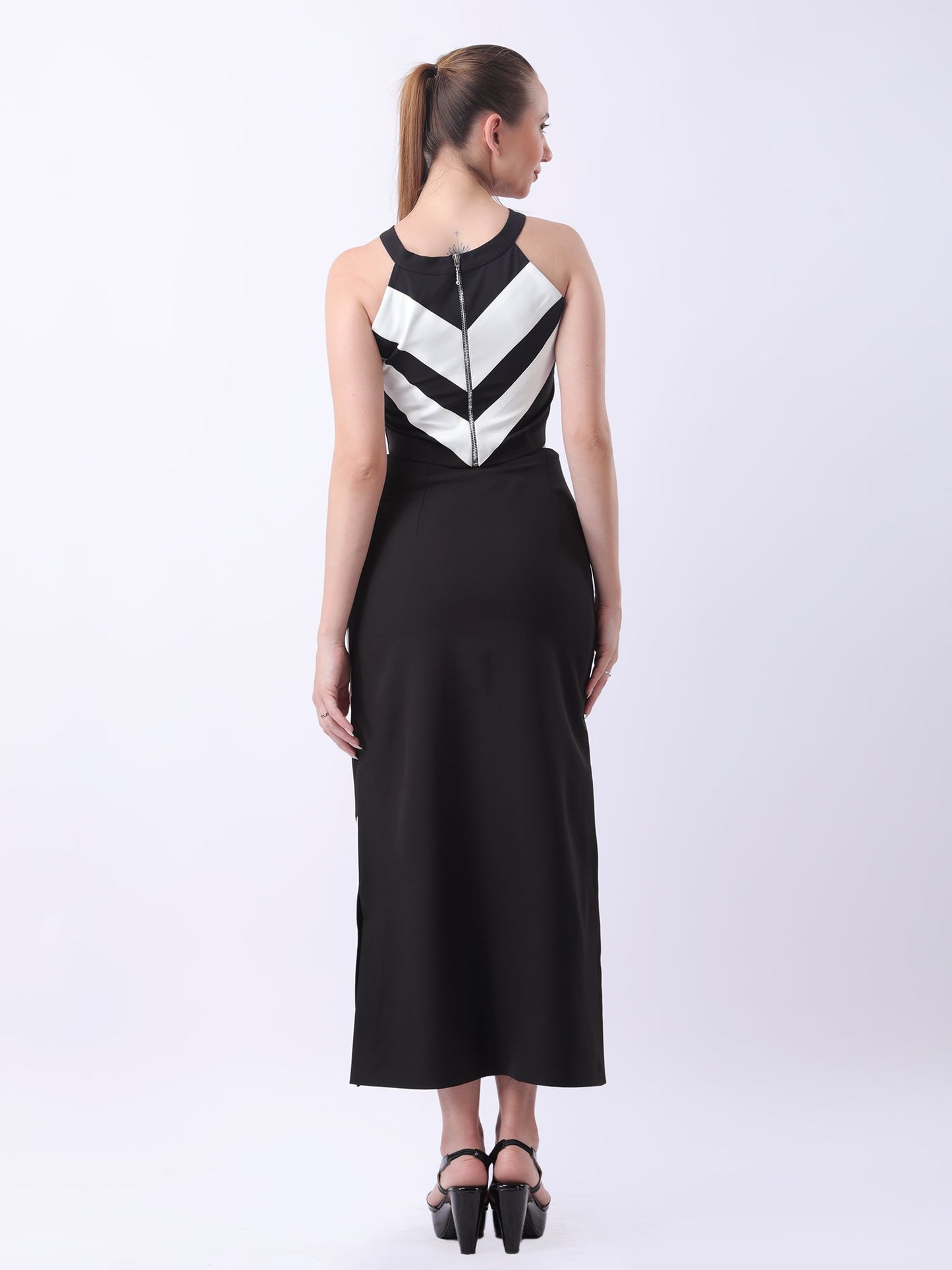 Gaiia Chevron-Stripe Two-Piece Maxi Set - Black