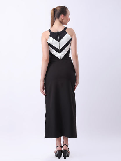 Gaiia Chevron-Stripe Two-Piece Maxi Set - Black