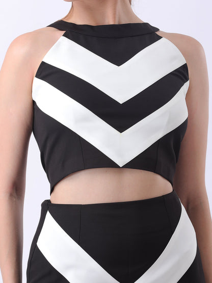 Gaiia Chevron-Stripe Two-Piece Maxi Set - Black