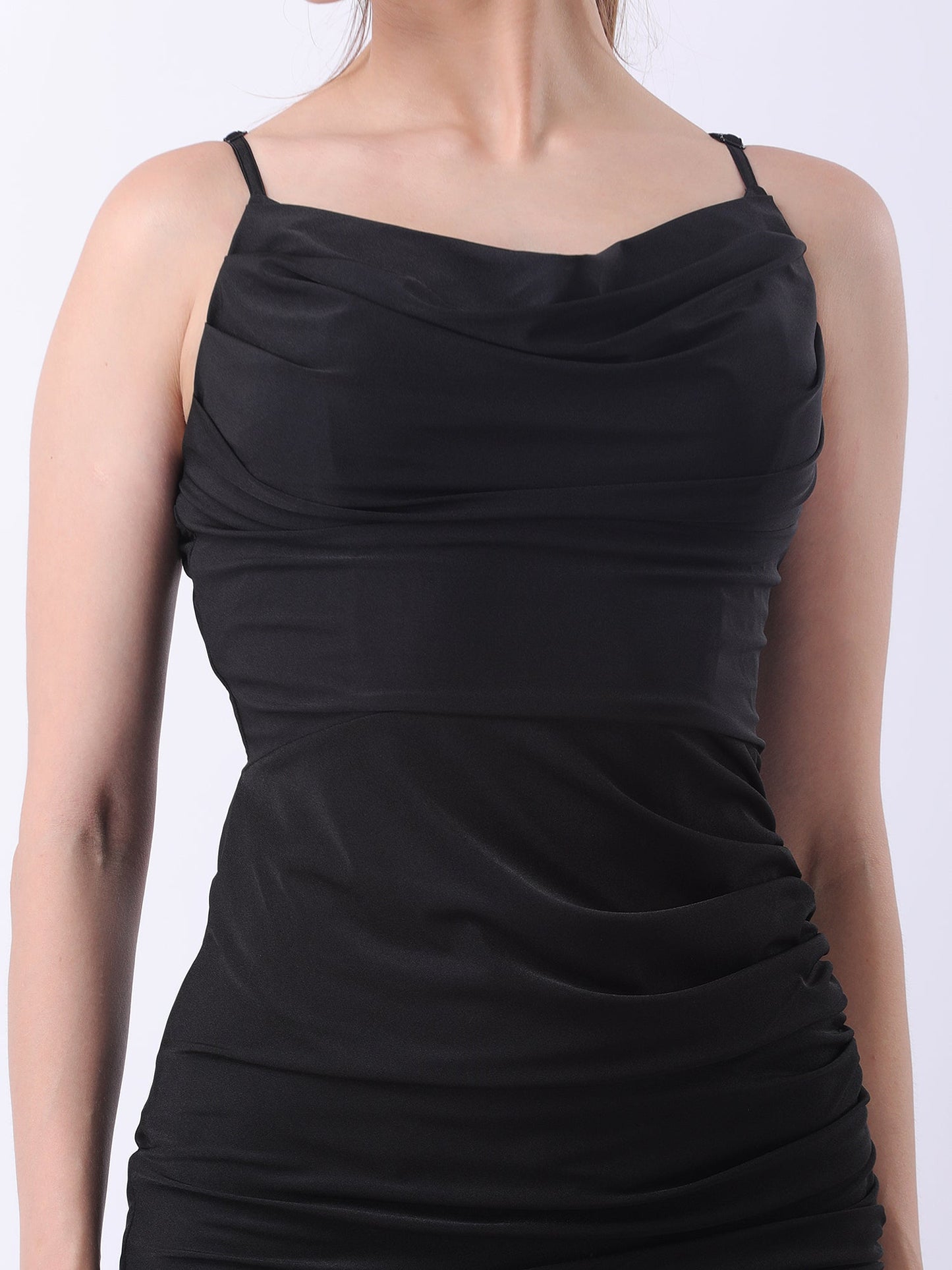 Gaiia Cowl Neck Ruched Maxi Gown - Black