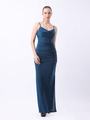 Gaiia Cowl Neck Ruched Maxi Gown - Teal