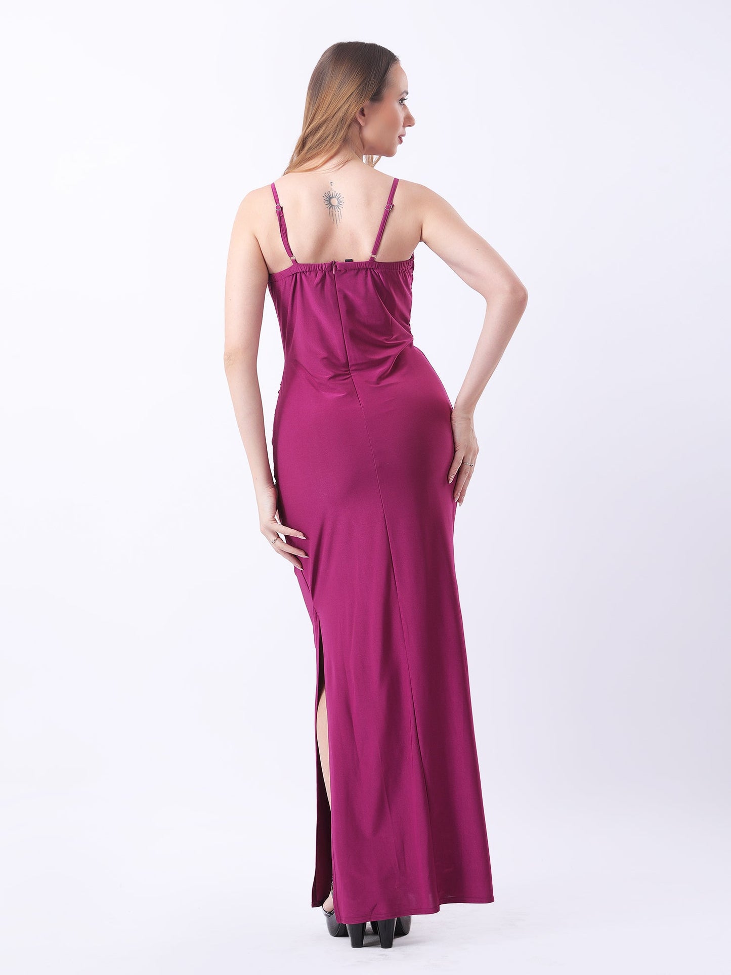 Gaiia Cowl Neck Ruched Maxi Gown - Violet