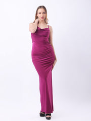 Gaiia Cowl Neck Ruched Maxi Gown - Violet