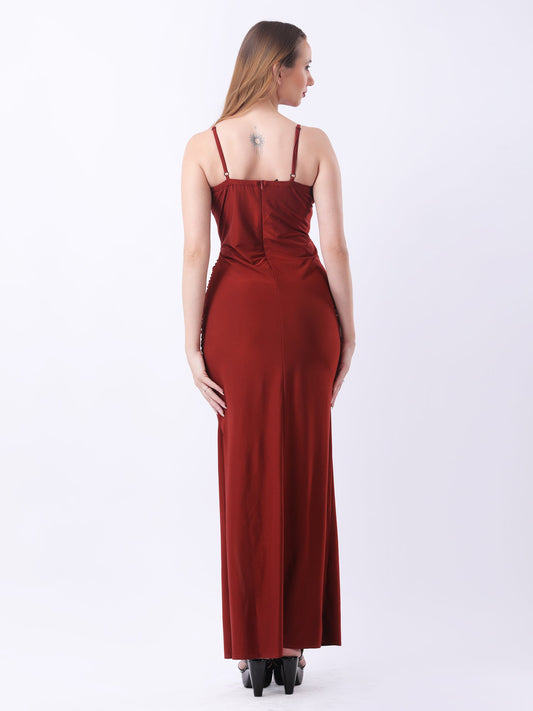 Gaiia Cowl Neck Ruched Maxi Gown - Rust