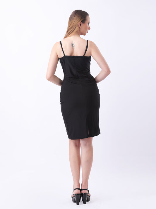 Gaiia Cowl Neck Ruched Sheath Dress - Black