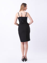 Gaiia Cowl Neck Ruched Sheath Dress - Black