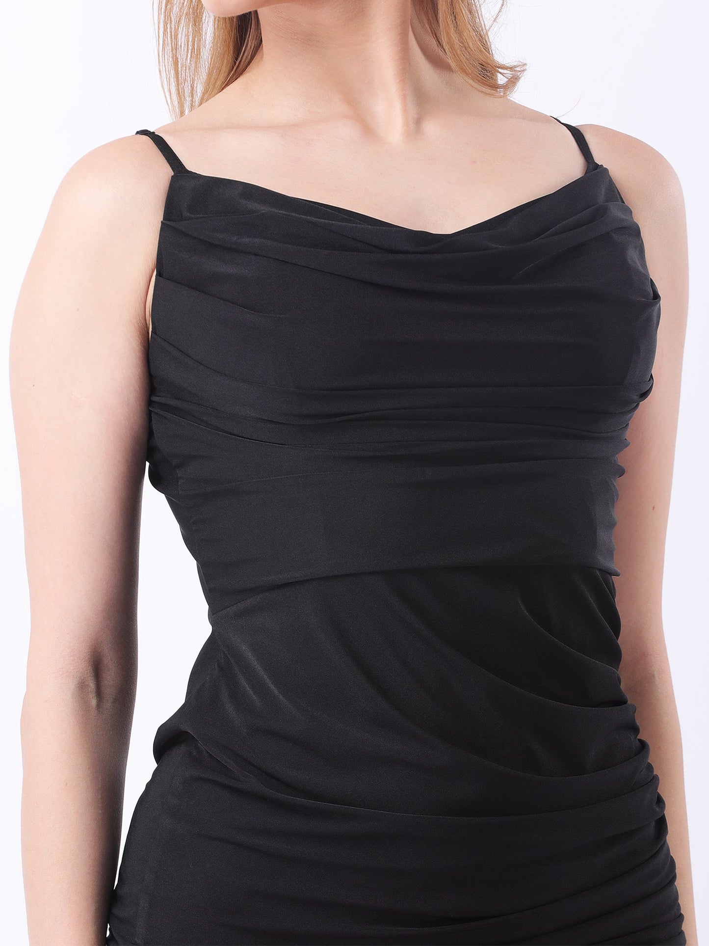 Gaiia Cowl Neck Ruched Sheath Dress - Black