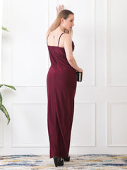 Gaiia Cowl Neck Ruched Maxi Gown - Wine