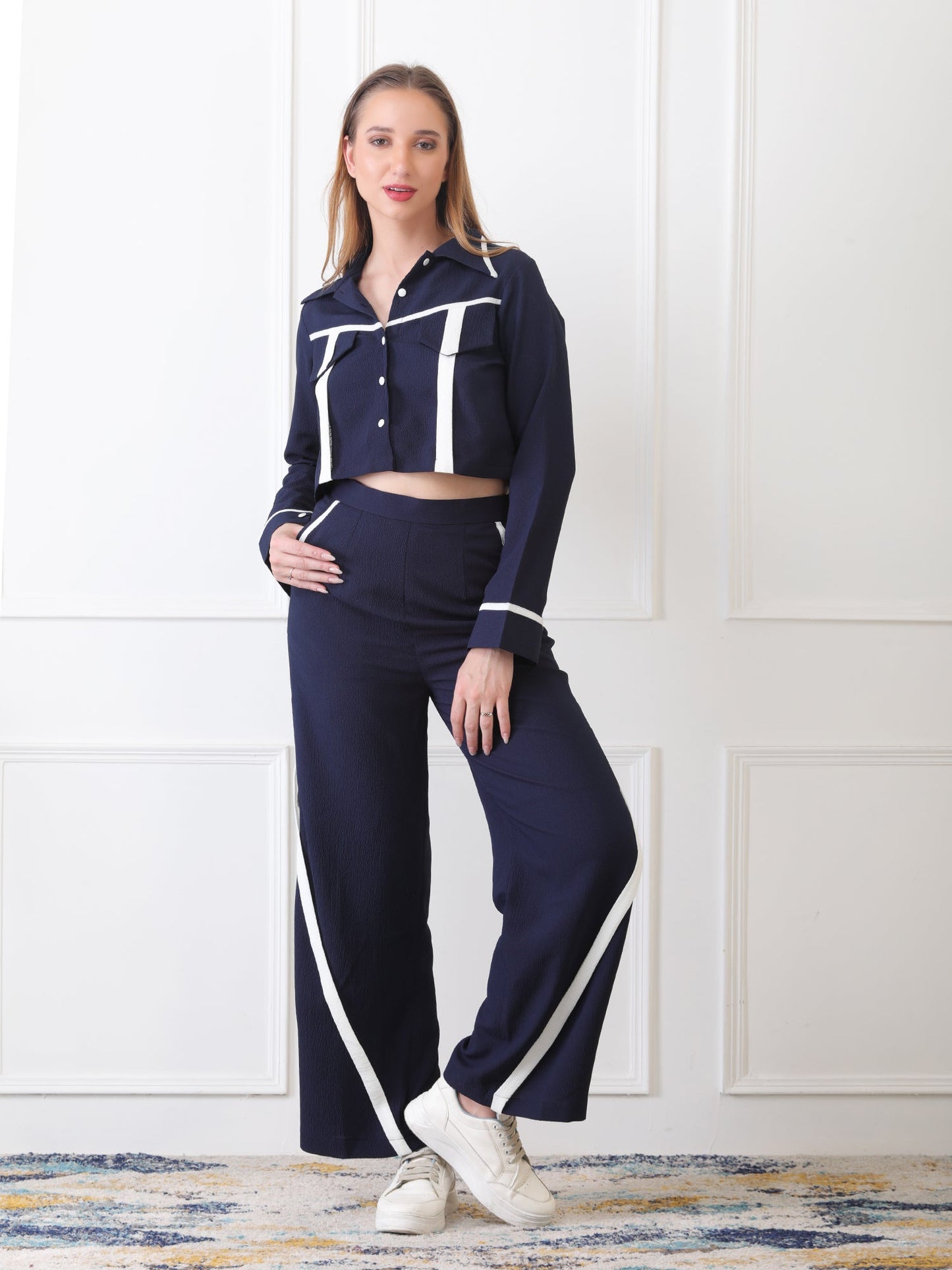 Gaiia Navy Full Sleeves Co-Ord Set - Navy