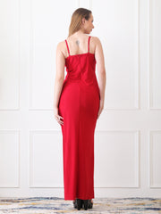 Gaiia Cowl Neck Ruched Maxi Gown - Red