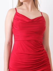 Gaiia Cowl Neck Ruched Maxi Gown - Red