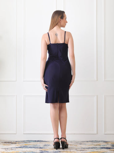 Gaiia Cowl Neck Ruched Sheath Dress - Navy