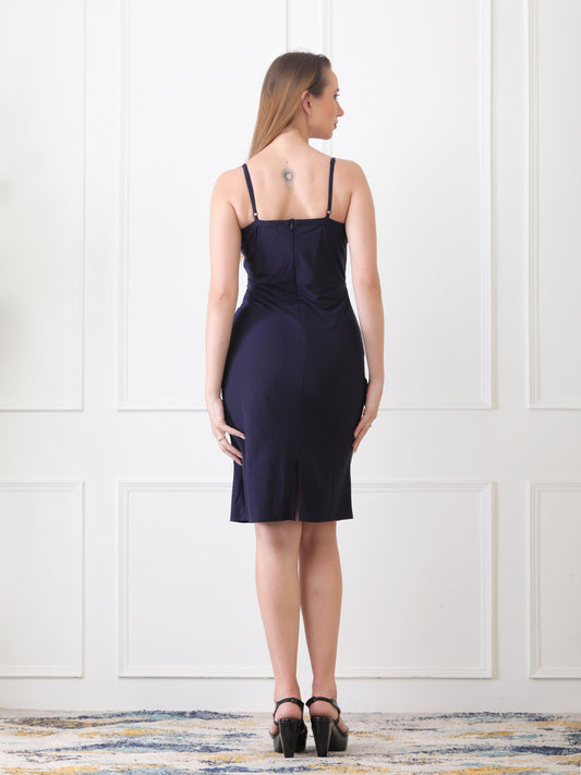 Gaiia Cowl Neck Ruched Sheath Dress - Navy