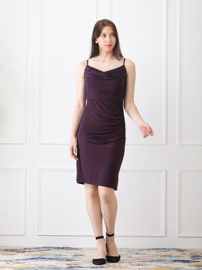 Gaiia Cowl Neck Ruched Sheath Dress - Voilet