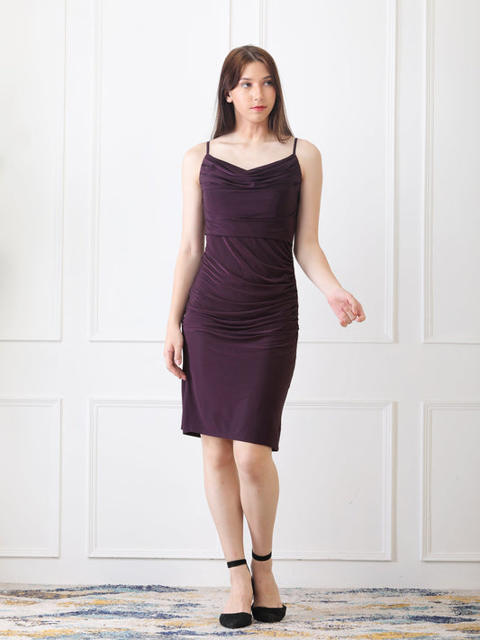 Gaiia Cowl Neck Ruched Sheath Dress - Voilet