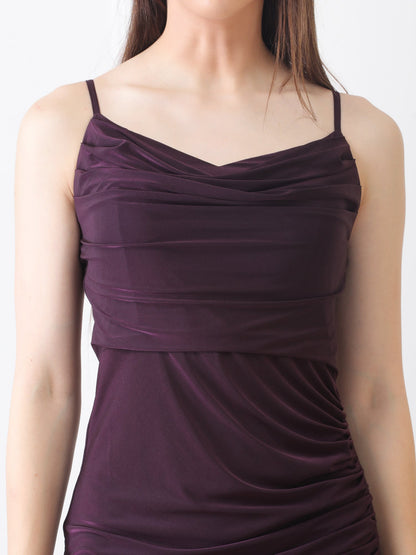 Gaiia Cowl Neck Ruched Sheath Dress - Voilet