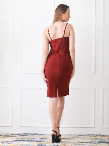 Gaiia Cowl Neck Ruched Sheath Dress - Rust