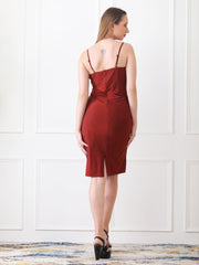 Gaiia Cowl Neck Ruched Sheath Dress - Rust