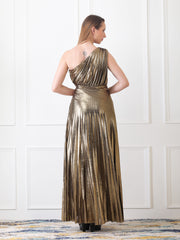 Golden Metallic Pleated Dress