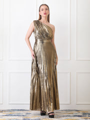 Golden Metallic Pleated Dress