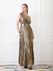 Golden Metallic Pleated Dress