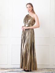 Golden Metallic Pleated Dress
