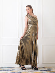Golden Metallic Pleated Dress