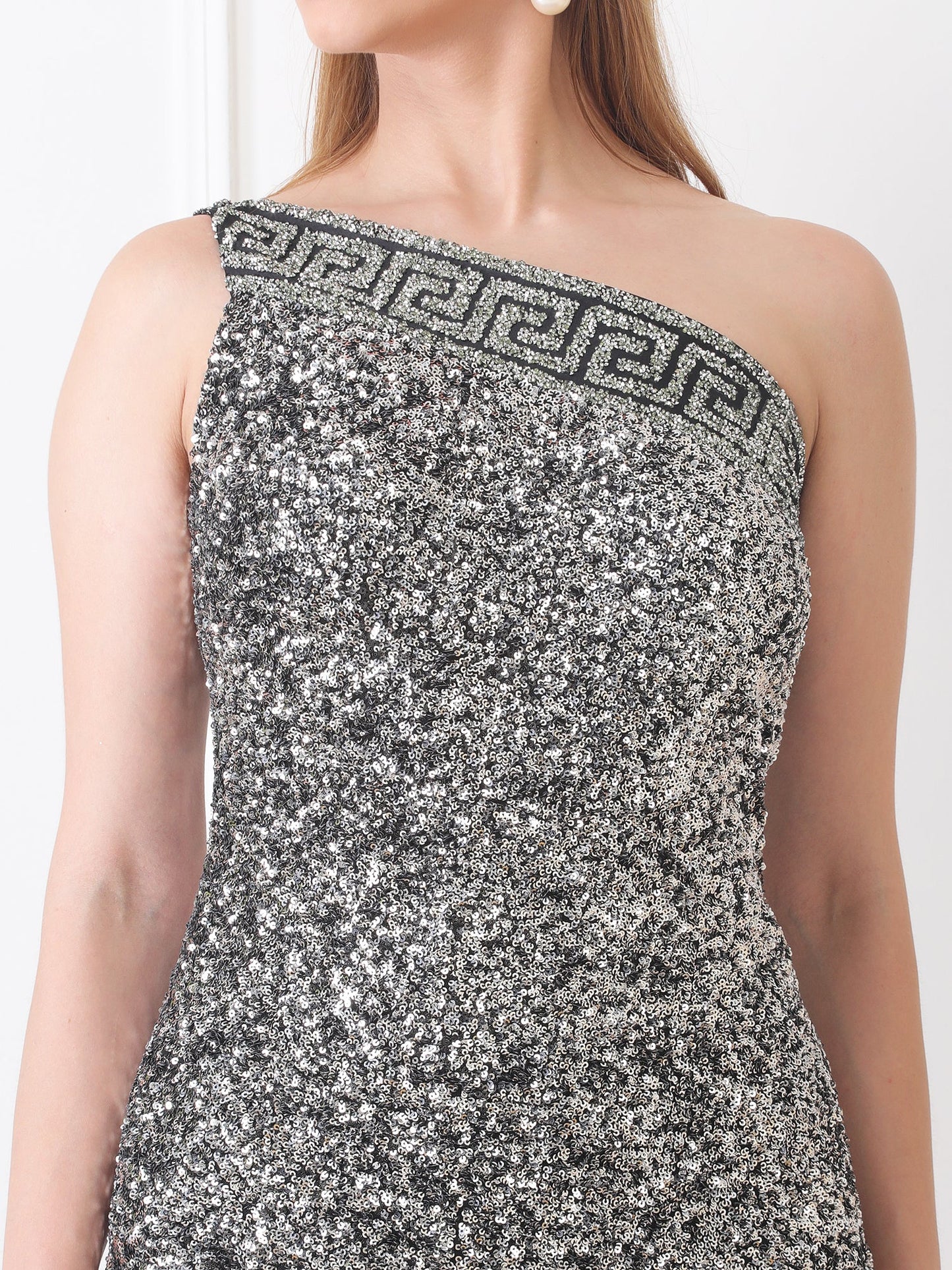 Gaiia One-Shoulder Asymmetrical Sequin Dress - Black