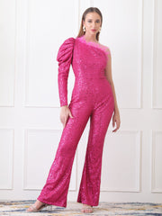 Gaiia One Shoulder Sequin Jumpsuit - Pink