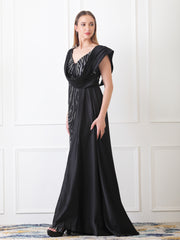 Gaiia Sequined Gown With Asymmetrical Draping - Black