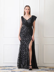 Gaiia Sequined Gown With Asymmetrical Draping - Black