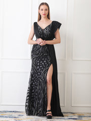 Gaiia Sequined Gown With Asymmetrical Draping - Black
