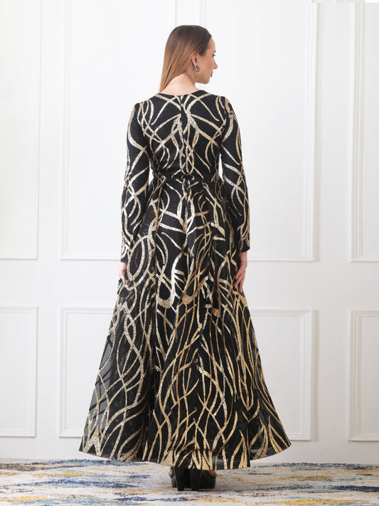Gaiia Gilded Abstract-Pattern Gown - Black