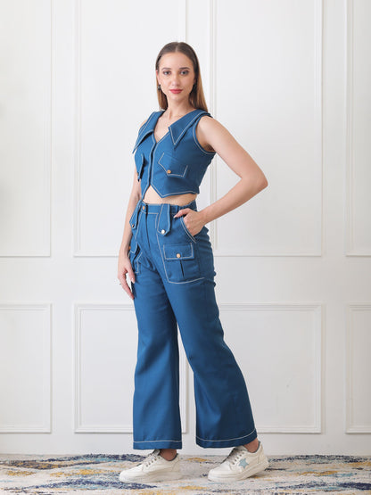 Gaiia Buttoned Utility Co-Ord Set - Teal